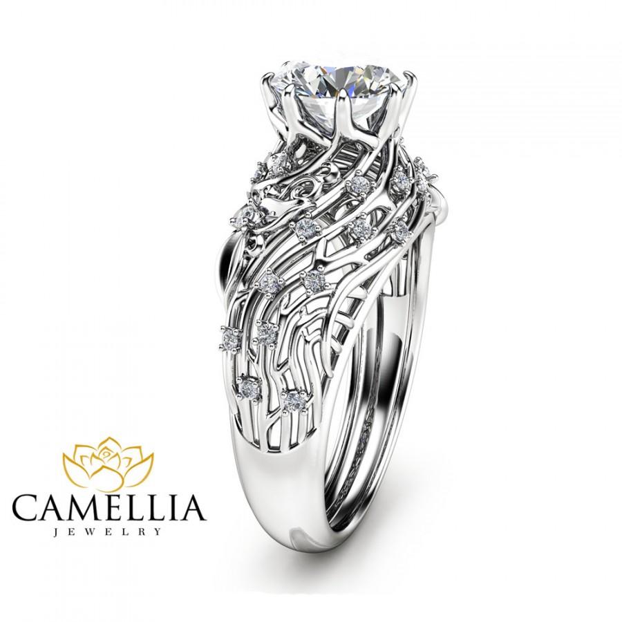Wedding - Unique Design Moissanite Engagement Ring Filigree 14K White Gold Engagement Ring Forever Brilliant Moissanite Ring