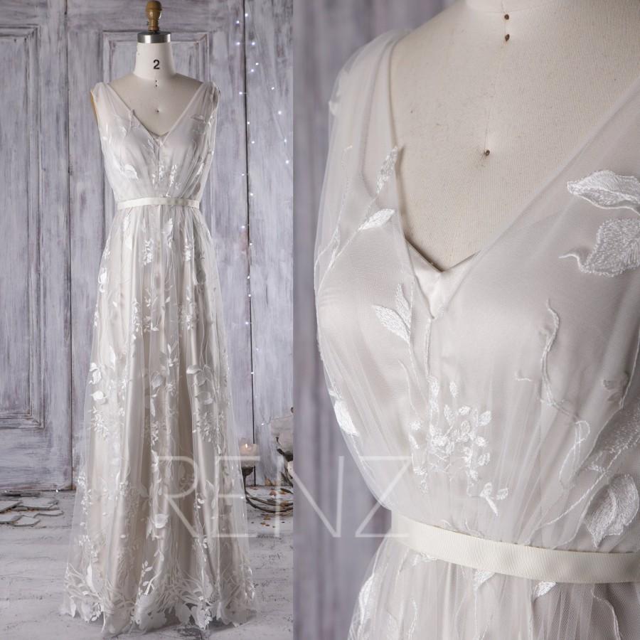 Hochzeit - 2016 Light Gray Bridesmaid Dress, V Neck Wedding Dress with Embroidery Flowers, A Line Maxi Dress, V Back Prom Dress Floor Length (JW088)