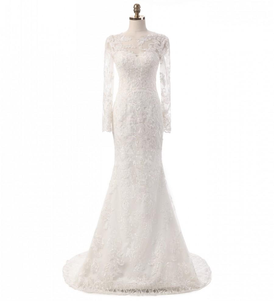 زفاف - Romantic Long Sleeve Wedding Dress Handmade Bridal Dress Illusion Mermaid Wedding Dresses Embroidery Lace Bridal Gowns