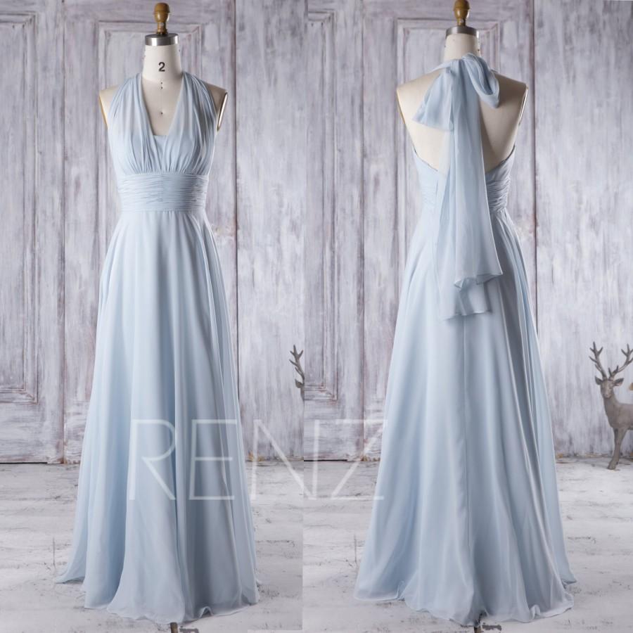 Mariage - 2016 Convertible Light Blue Chiffon Bridesmaid Dress, Wedding Dress, Baby Blue Prom Dress, Long A Line Prom Dress Floor Length (T157)
