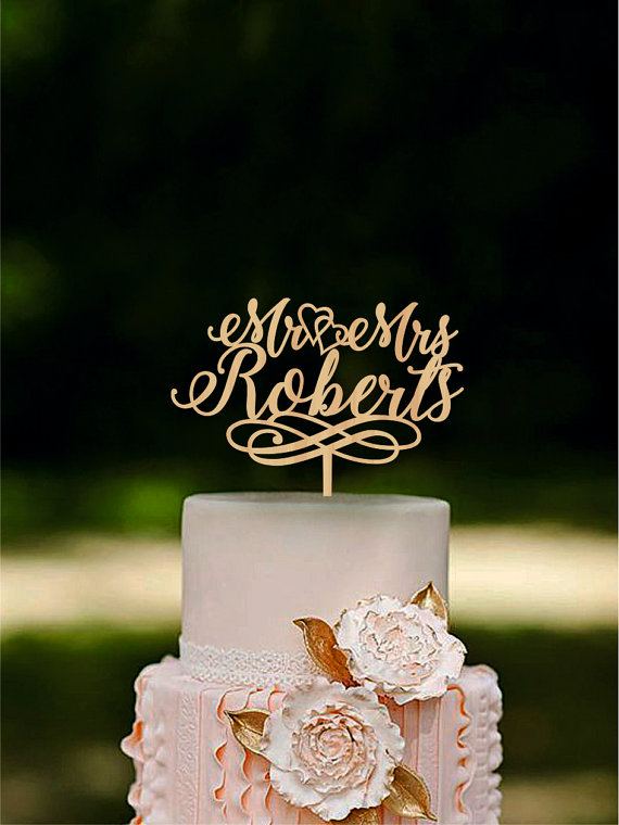 Mariage - Wedding Cake Topper Mr and Mrs Cake Topper With Surname Heart Topper Gold cake topper Silver cake topper