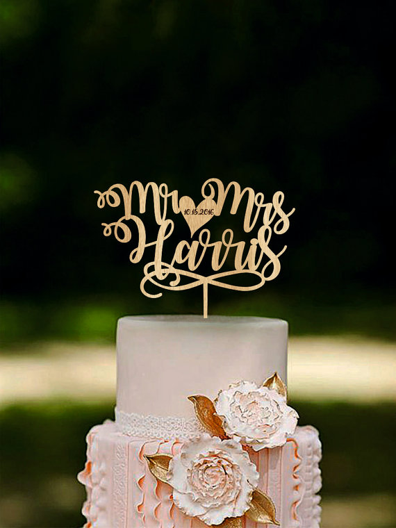 Свадьба - Mr and Mrs cake topper, Custom name cake toppers, Unique wedding cake topper, Last name wedding cake topper, Personalized cake topper Gold