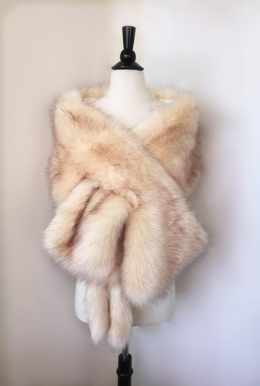 Wedding - Champagne faux fur bridal wrap, Wedding Fur shrug, White Fur Wrap, Bridal Faux Fur Stole Fur Shawl Cape, wedding faux fur wrap