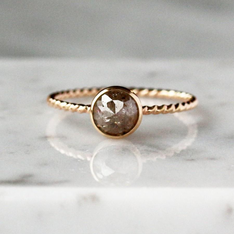 Hochzeit - Rose Cut Diamond Ring, Twisted Rope Band, Unique Engagement Ring, Natural Color Diamond, 14k Yellow Gold, Ecofriendly Conflict Free