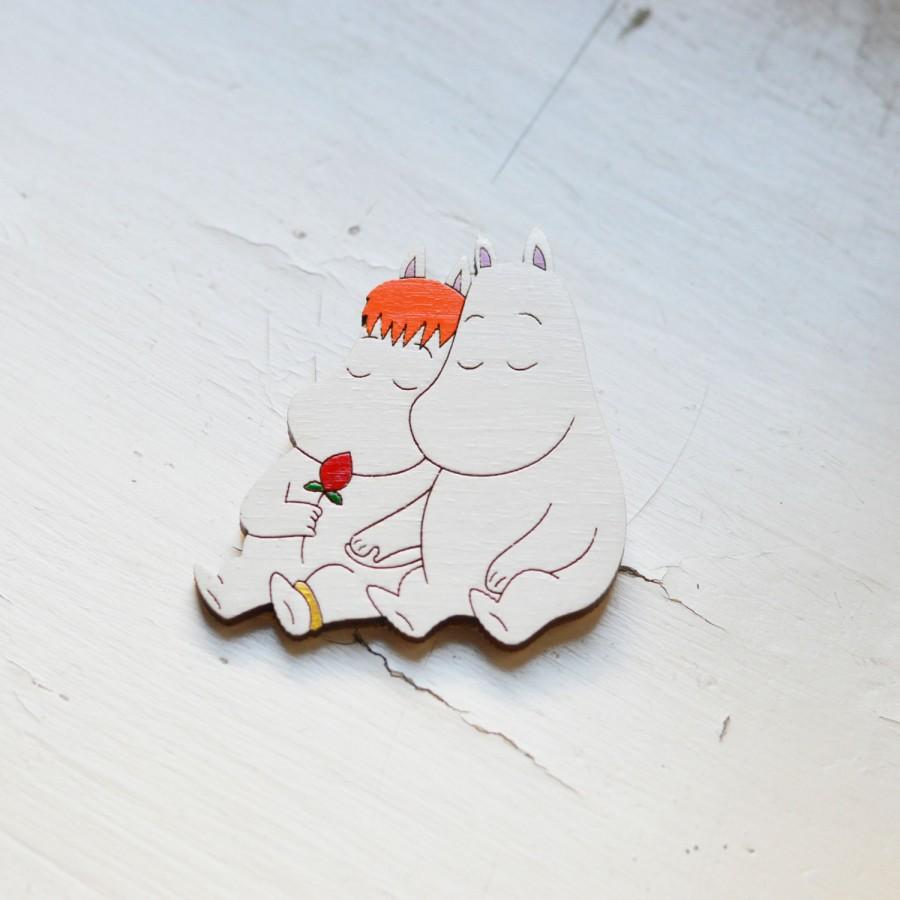 Mariage - Moomin Love // Wooden brooch is covered with ECO paint // Laser Cut // 2016 Best Trends // Fresh Gifts