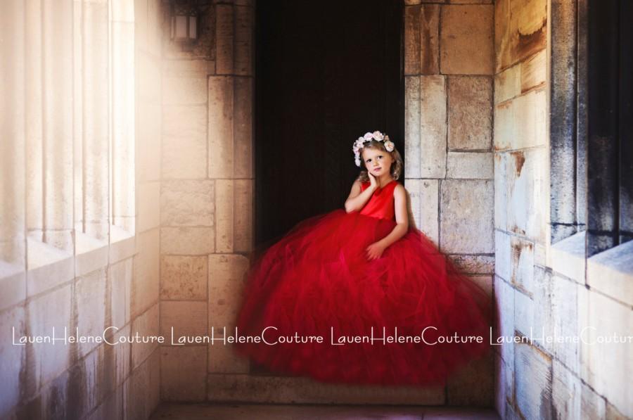 Hochzeit - Red Flower Girl Tutu Dress // Girls Pageant Dress // Holiday Ball Gown Wedding Dress // Girls Luxury Couture Dresses