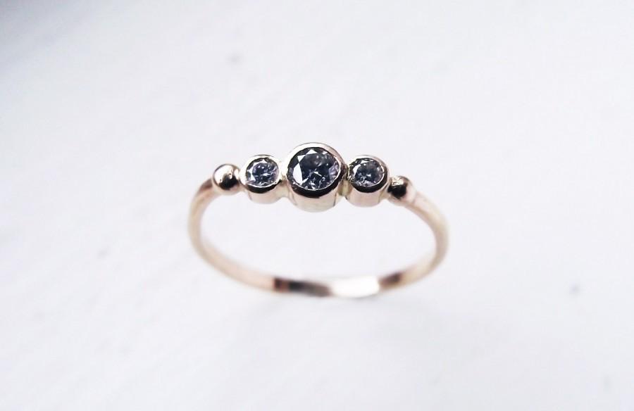 زفاف - 14K Gold Moissanite ring, Three Stone Engagement Ring, Handmade Gold Ring, Simple Gold Engagement Ring, BTWN You and Me Engagement Ring