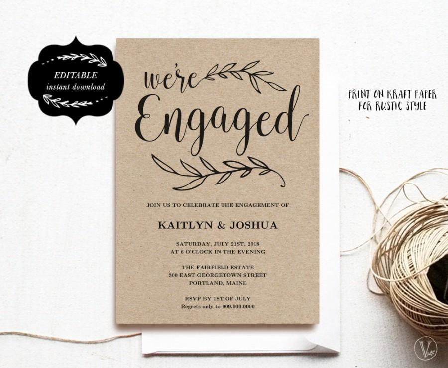 Mariage - Engagement Invitation Template, Printable Engagement Party Invitation,  Kraft Invitation, Instant DOWNLOAD - EDITABLE Text - 5x7, ENG01