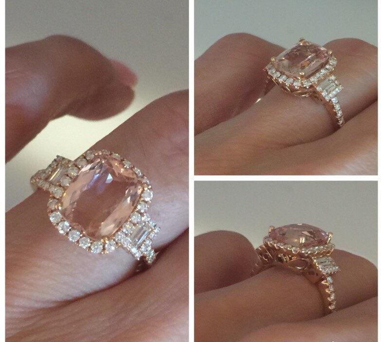 Mariage - ON SALE Rose Gold Engagement Ring 14kt Rose Gold 3.65tw Natural Diamonds 10x8mm Pink Morganite Wedding Anniversary Ring Pristine Custom Ring