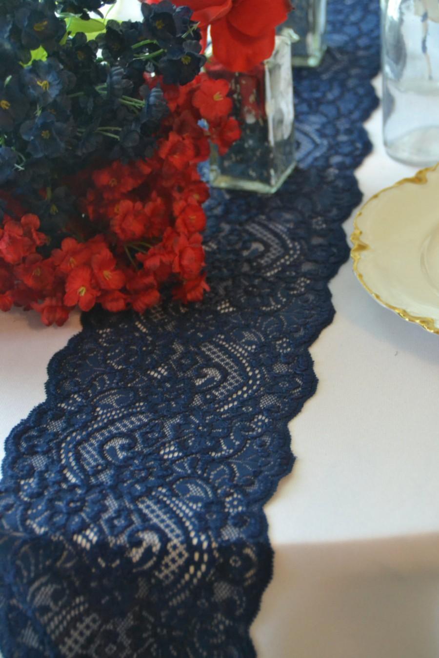 Mariage - Navy Lace Table Runner 3FT -10FT 6.25" wide  cut lace not hemmed/Coupon code THANKYOU2016