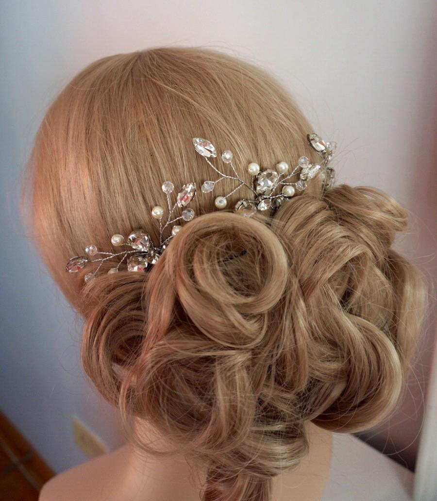 زفاف - Bridal Hair Pins, Bridal Hair Accessories, Swarovski Ivory White Pearls Rhinestone Bridal Headpieces, Wedding hair clips hairpins