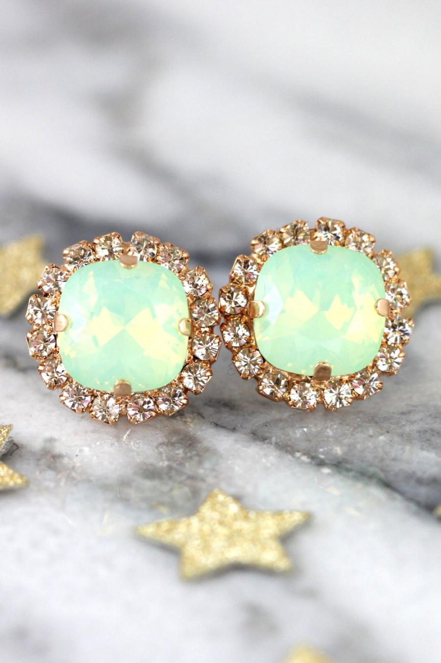 Mariage - Mint Earrings,Mint Opal Earrings,Mint Opal Swarovski Earrings,Rose Gold Earrings,Bridesmaids Earrings,Bridal Earrings,Mint Opal Studs