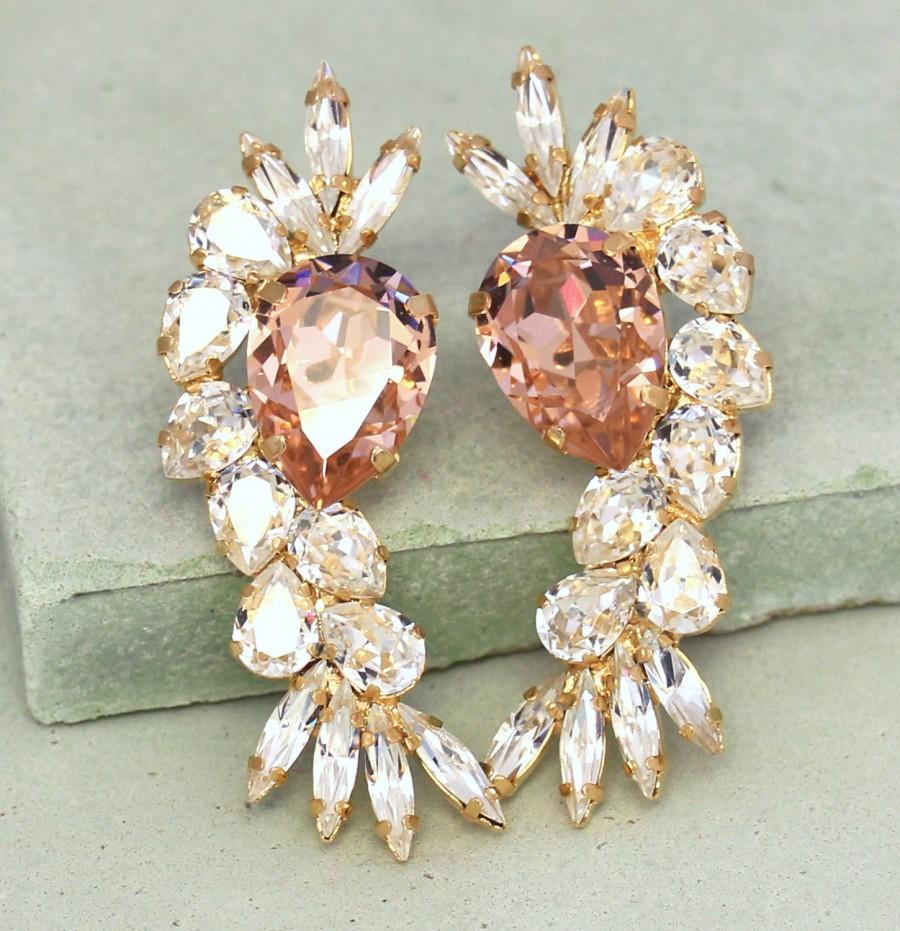 Wedding - Bridal Crystal Earrings,Blush Pink Chandelier Earrings,Swarovski Crystal Blush Earrings,Bridal Pink Earrings,Swarovski Statement Earrings