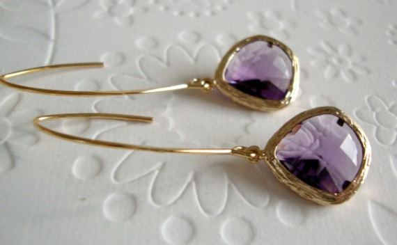 Mariage - Gold Amethyst Earrings, gold earrings amethyst, Amethyst earrings gold, Long earrings Amethyst, Purple Amethyst Dangle Earrings