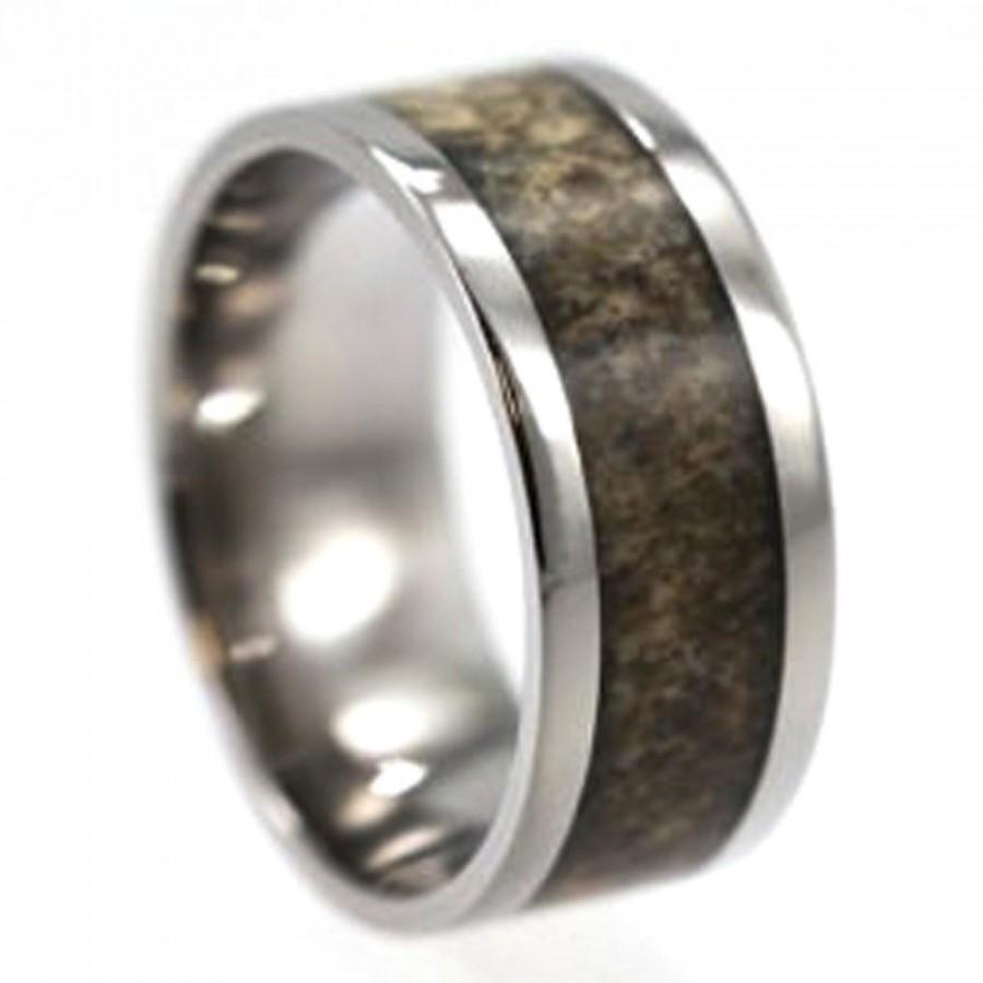 Wedding - Titanium Ring With Deer Antler, Custom Wedding Band, Deer Antler Ring For Hunters