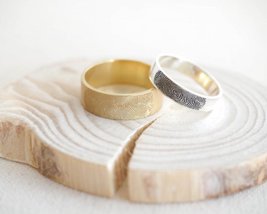 Hochzeit - 40% OFF* Actual Fingerprint Ring - Fingerprint Band Ring - Personalized Fingerprint Band - Eternity Ring - Wedding Band - Father's Gift