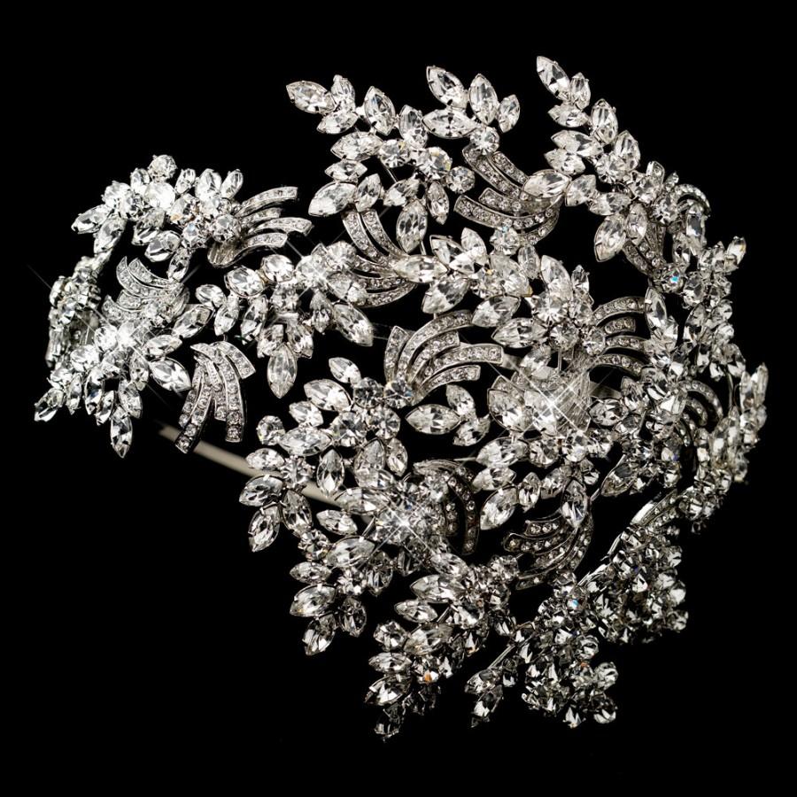زفاف - Bridal Wedding Couture Leaves Side Accented Crystal BridalHeadpiece Faceframer Headband