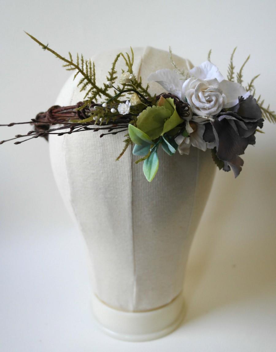 Hochzeit - Faerie crown, woodland crown, woodland wedding, rustic hairpiece, flower hairpiece, hair vine, fern headpiece,rustic hair wreath, rose crown