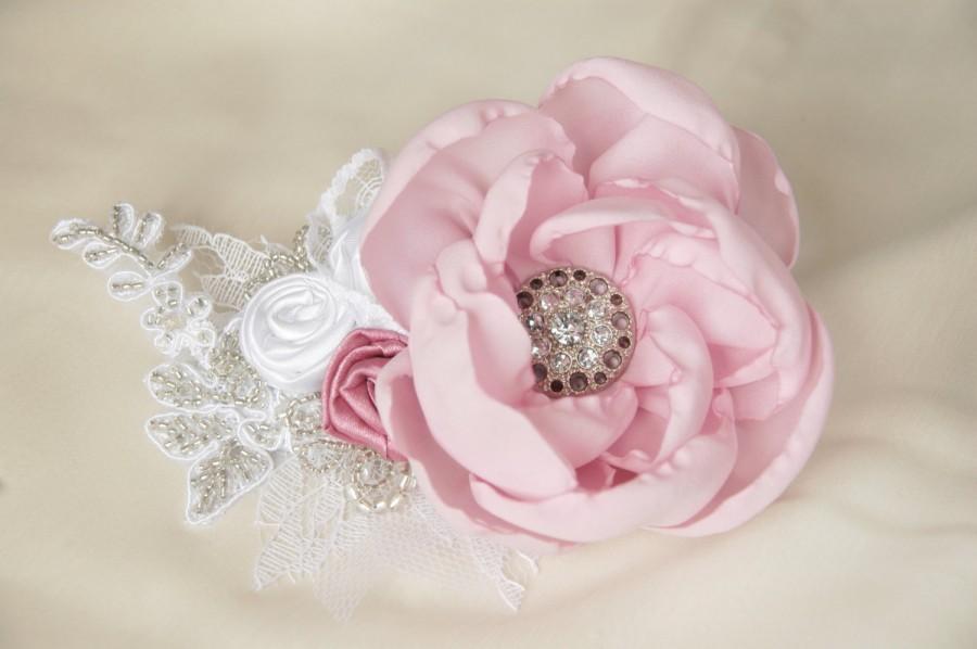 زفاف - Wedding hair barrette, bridal hair accessory, wedding hair flower, bridesmaid hair clip in white, baby and candy pink