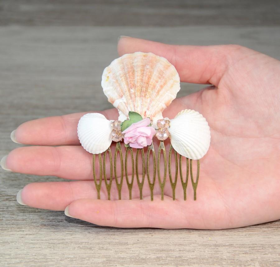 Hochzeit - Mermaid Sea Shell Hair comb Beach Wedding Hair Accessories Beach Hair Comb Seashells Flower Hair Comb Crystal Hair Comb Seashell Hair pin