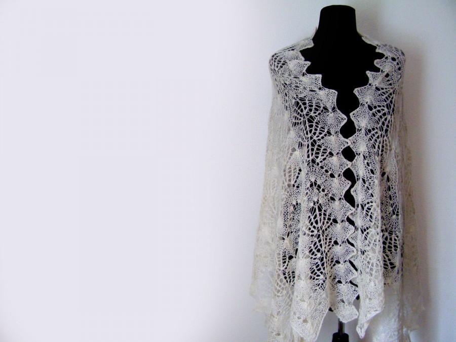 Свадьба - Knit stole, Lacy Scarf, knitted wrap, milk shawl, hand knit scarf, gift for her, knit shawl, hand knit shawl, lace shawl, Wedding Shawl