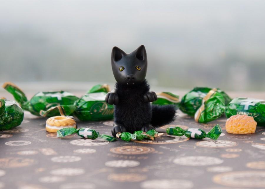 Wedding - Tiny black wolf matchbox Halloween toy pocket miniature art collectible dog Woodland animals gift kids BJD