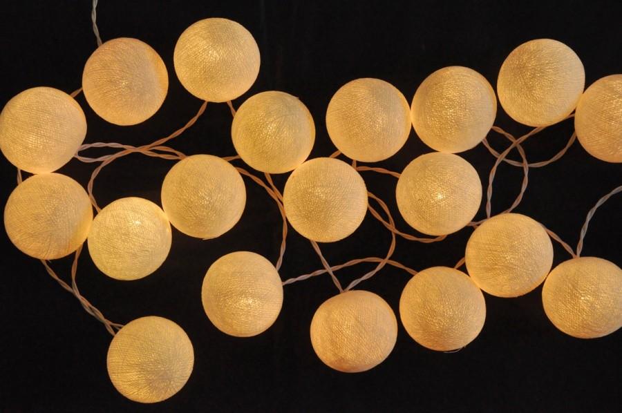 زفاف - 35 Bulbs Handmade Ivory white Cotton ball string lights for Patio,Wedding,Party and Decoration