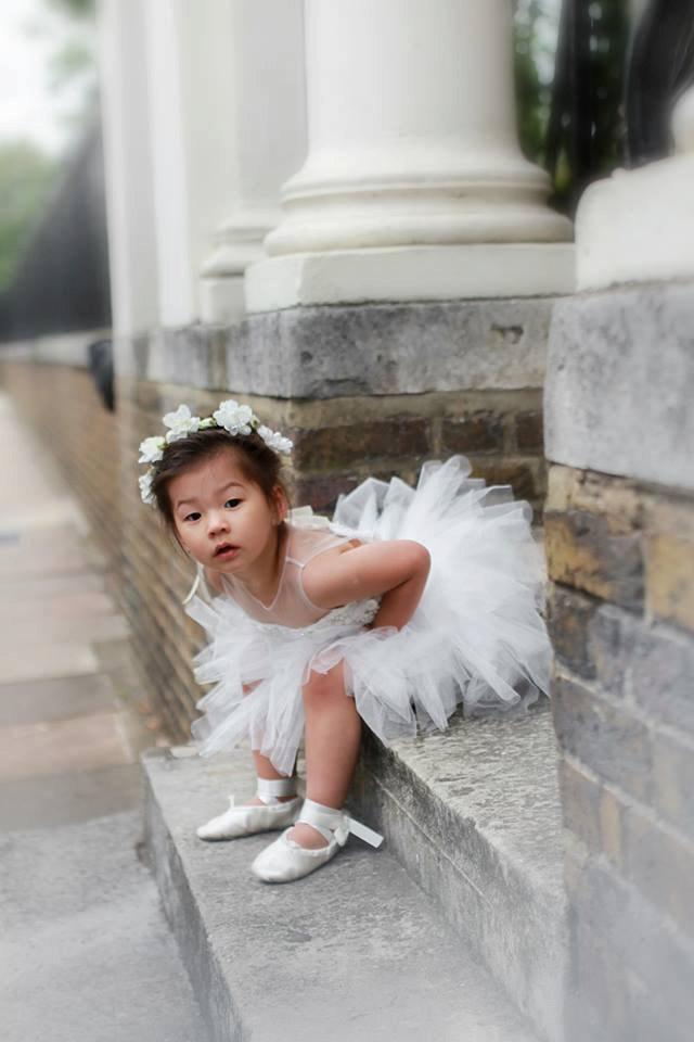 Wedding - Mia flower girl dress ivory couture flower applique mini bridesmaid ballerina tutu dress