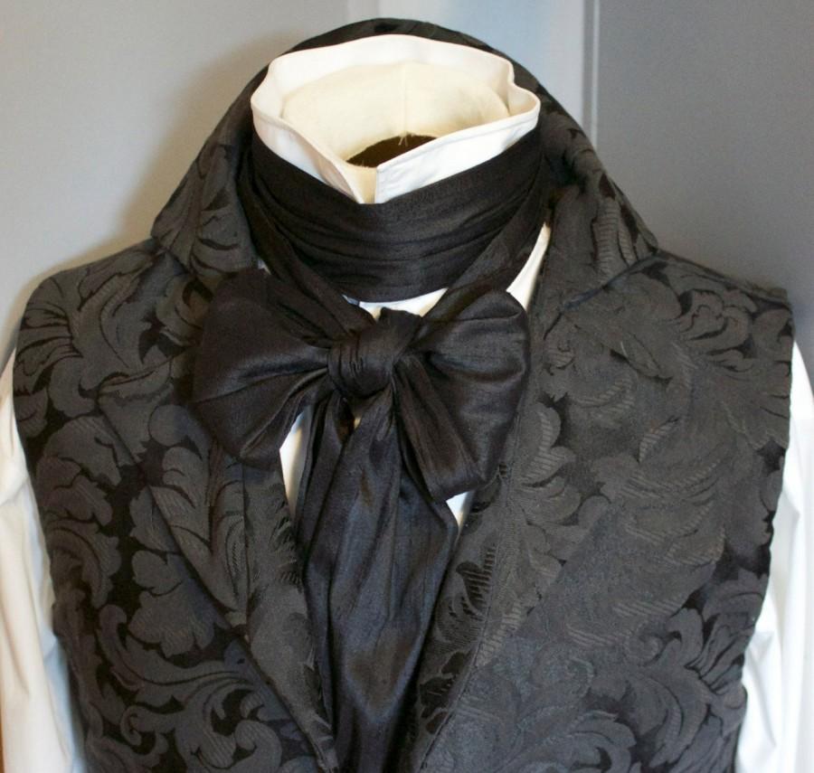 Hochzeit - Extra LONG Black Dupioni Silk - 77 inches REGENCY Brummel Victorian Ascot Tie Cravat