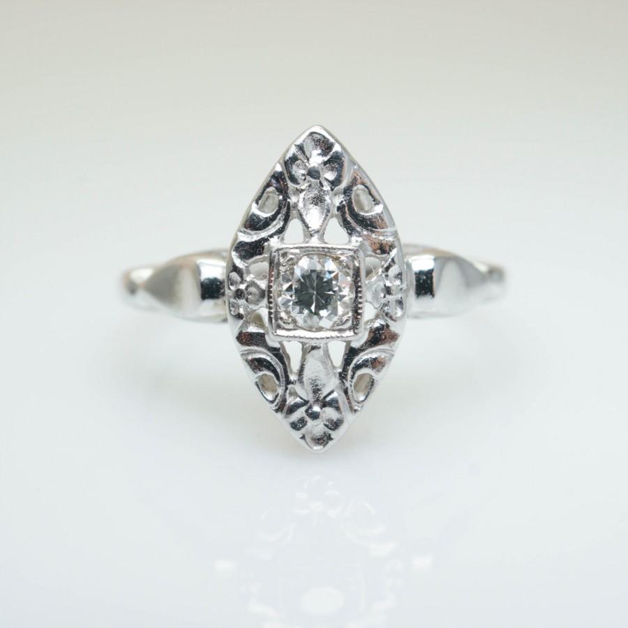 زفاف - Art Deco Filigree Delicate Promise Ring Engagement Ring Vintage Jewelry 14k White Gold Diamond Promise Jewelry Vintage Bridal