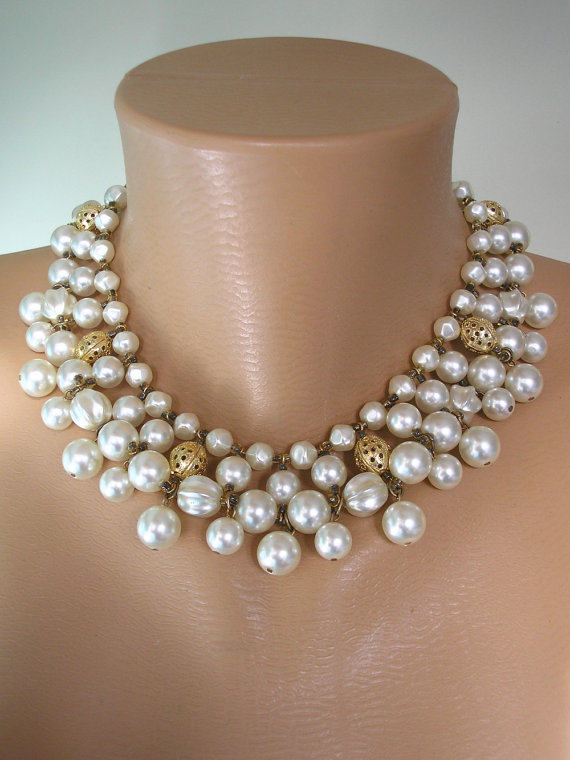 زفاف - Vintage Pearl Collar, Pearl Choker, Ivory Pearls, Bridal Pearls, Deco, Great Gatsby, Wedding Jewelry, Mother of the Bride, Statement Choker