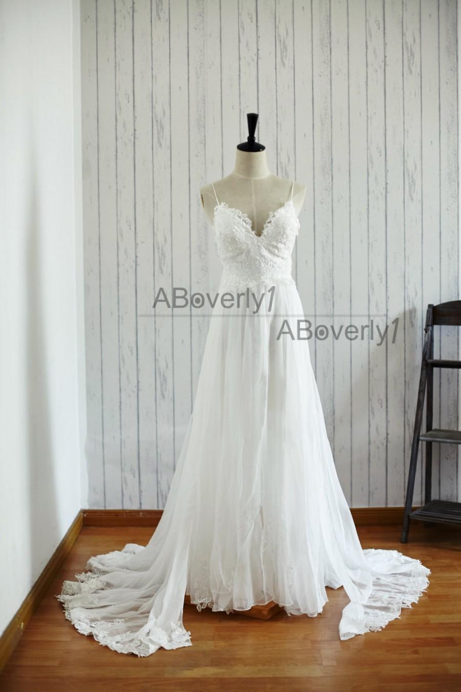 Hochzeit - Beach Boho Lace Chiffon Backless Wedding Dress Bridal Gown