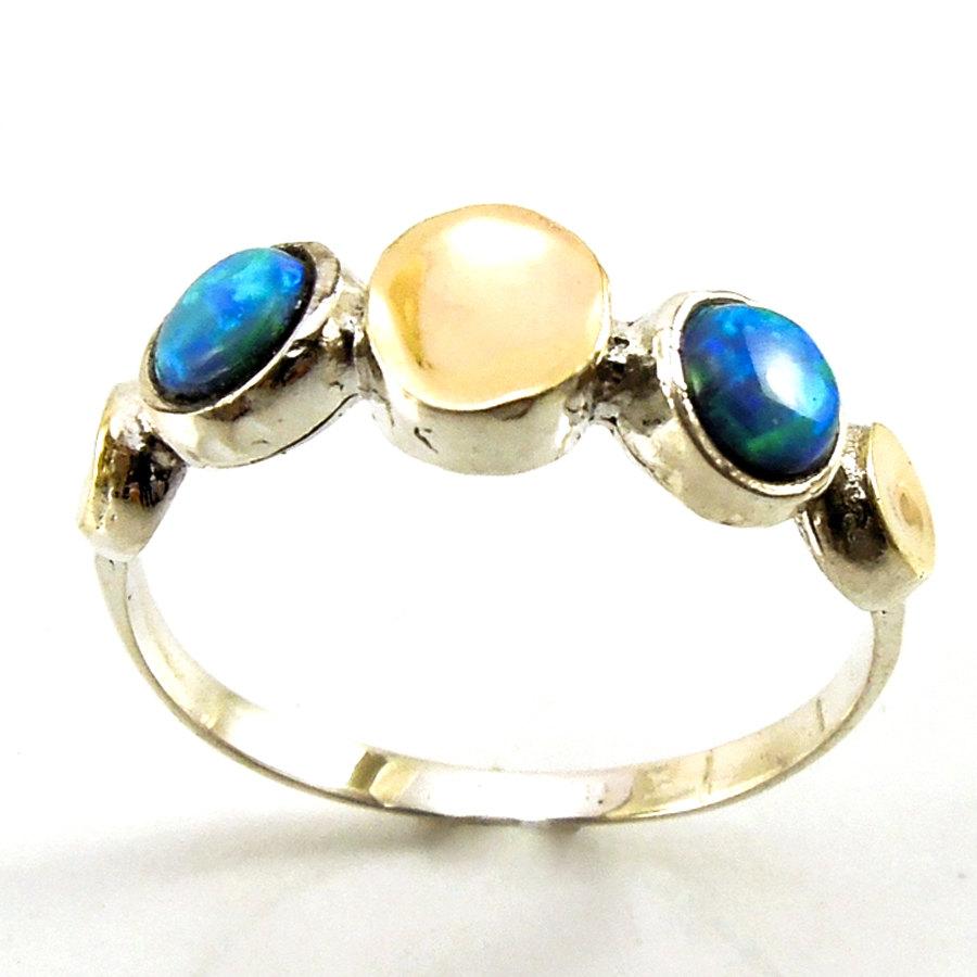 زفاف - Opal ring with brushed gold and silver band