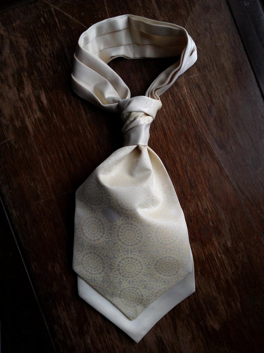 Wedding - Cottage Lace ascot. Self tie mens cravat. Screenprinted formal ascot. Your choice of tone on tone colors.