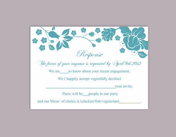Свадьба - DIY Wedding RSVP Template Editable Word File Download Rsvp Template Printable RSVP Cards Floral Teal Blue Rsvp Card Elegant Rsvp Card