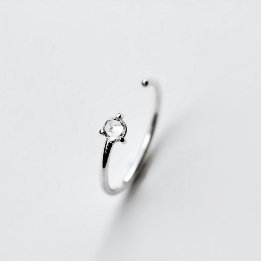 زفاف - Single thorn . white sapphire sterling silver ring