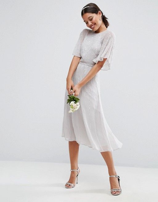زفاف - Embellished Flutter Sleeve Midi Dress