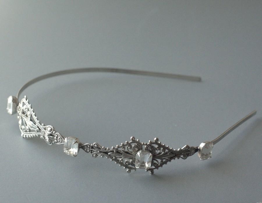 Mariage - Victorian bridal headband silver filigree vintage crystal jewels ornate antique style