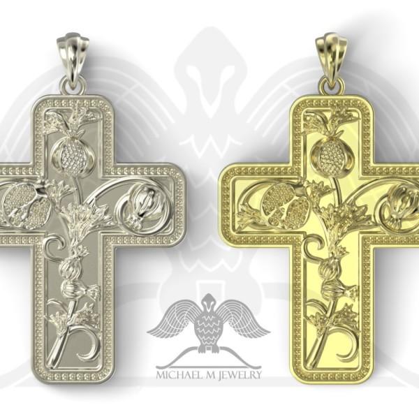 Hochzeit - Pomegranate Cross Art Nouveau inspired 3d pendant, custommade, handmade, made to order - 049