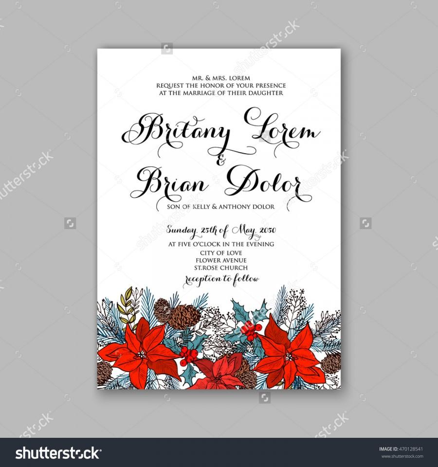 Wedding - Floral wedding invitation with winter christmas wreath. Merry Christmas and Happy New Year Card