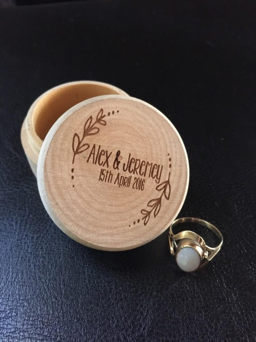 Wedding - Rustic Wreath wooden ring box customised just for you. First names, wedding date and gorgeous wreath surrounding. Perfect keepsake!