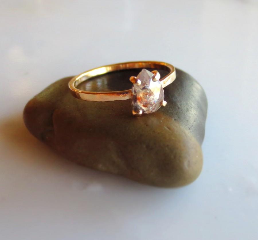 زفاف - Natural Fancy Color Diamond Ring, Rose Cut Diamond Engagement Ring, Pear Shaped Diamond, Custom Gold Diamond Engagement Ring Made To Order