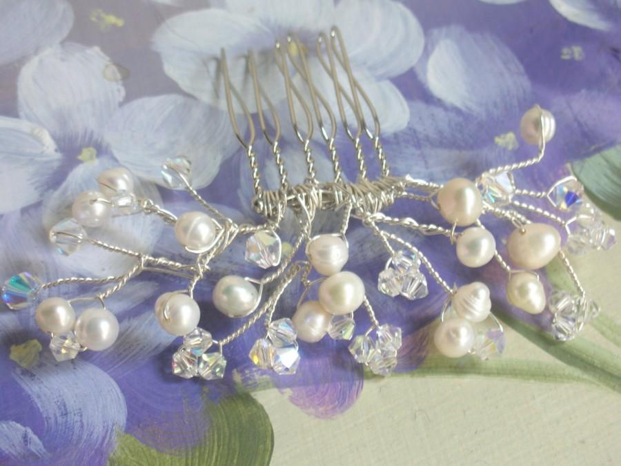 زفاف - Bridal hair accessories/ wedding hair accessories/ handmade freshwater pearl swarovski crystal bridal haircomb