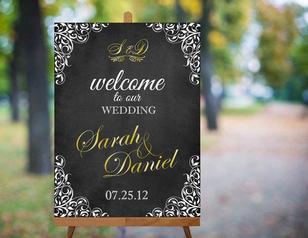 Hochzeit - Wedding Welcome Sign Printable Wedding Sign Gold Wedding Signs Chalkboard Wedding Signs Custom Wedding Signs Large Digital Wedding Sign PDF
