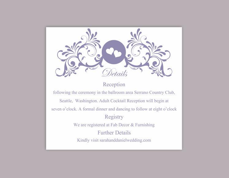 Mariage - DIY Wedding Details Card Template Editable Word File Instant Download Printable Details Card Purple Details Card Elegant Information Cards