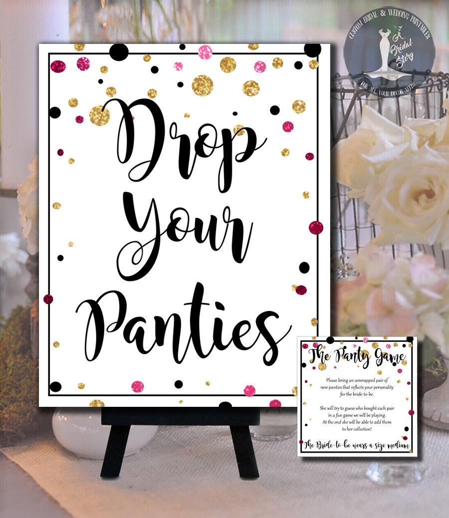 زفاف - Bridal Shower Panty Game - Printable Black Gold and Pink Glitter Panty Game Cards and Sign - Lingerie or Bachelorette Party Game 0001-GL2