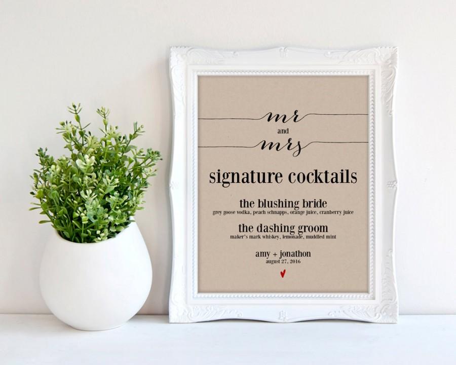 Hochzeit - Signature Drinks Printable, Signature Drinks Sign, Signature Cocktails, Bar Sign, Wedding Printable, Sign, PDF Instant Download, WSET2