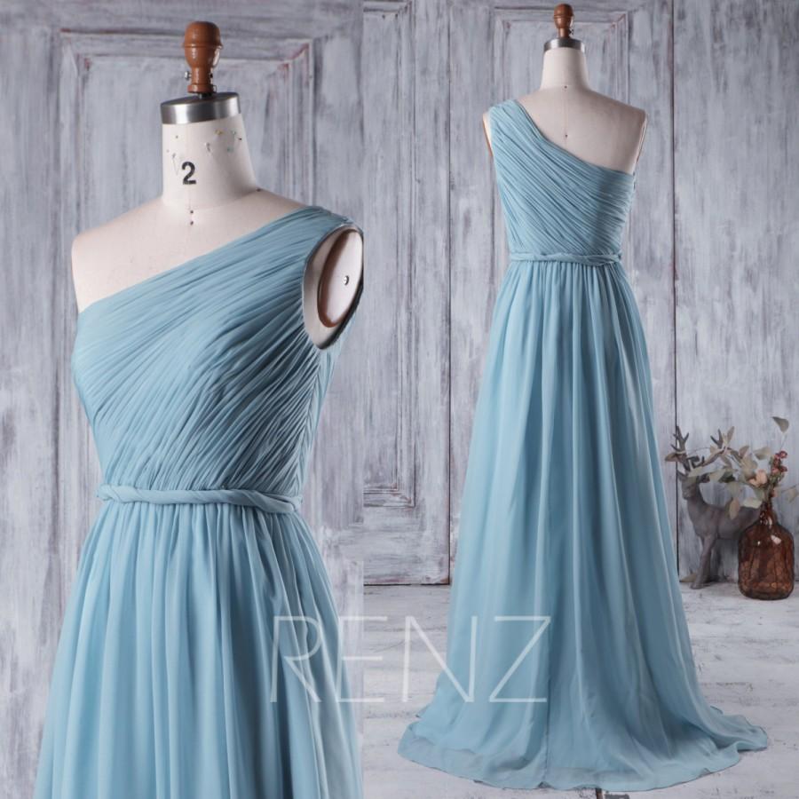 Свадьба - 2016 Dusty Blue Bridesmaid Dress, Long Chiffon Wedding Dress, One Shoulder Prom Dress, Evening Dress, Party Dress Floor Length (H218)