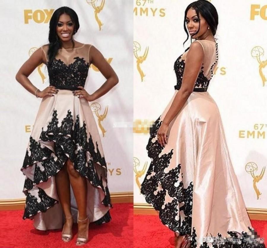 Hochzeit - 67th Annual Emmy Awards Porsha Williams Red Carpet Formal Celebrity Evening Dresses Sheer Neck Appliqued Lace High Low Prom Dresses 2016 2016 Prom Dresses Vintage Prom Dresses Sheer Prom Dresses Online with 160.0/Piece on Hjklp88's Store 