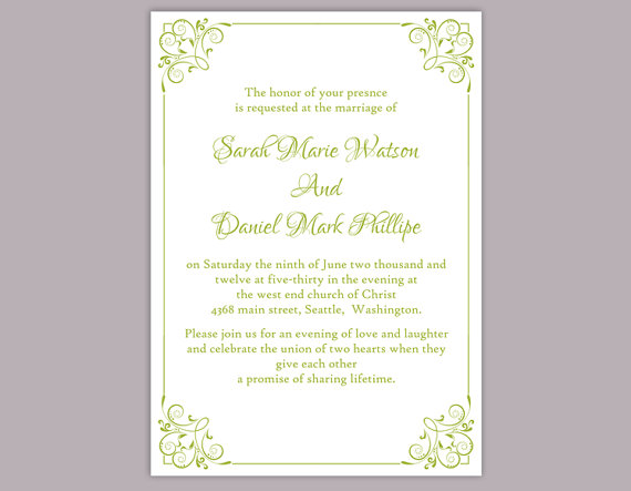 Wedding - DIY Wedding Invitation Template Editable Word File Instant Download Elegant Printable Invitation Green Wedding Invitation Floral Invitation